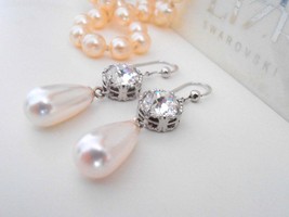 Wedding Earrings, Swarovski Earrings, Bridal Dangle Crystal Drops, Pearl Earring - £31.97 GBP