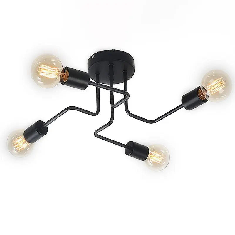 XIHOME  Industrial Black Loft  Pipe Wrought  4 Heads Ceiling Light for Living Ro - £167.04 GBP