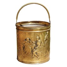 Antique Brass Repousse Coal Bucket, English Scene Embossed for Fireplace - $124.81