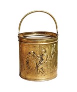 Antique Brass Repousse Coal Bucket, English Scene Embossed for Fireplace - £97.92 GBP