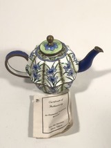 KELVIN CHEN Enamel Miniature Vintage Hand Painted Copper Teapot Floral D... - £44.48 GBP