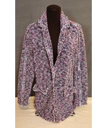 Chicos Size 1 Medium Ladies Pink Blue Cotton  Tweed Blazer Jacket Fringe... - £23.41 GBP