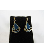 Vintage Sailboat  Pierced Earrings Gold tone Blue Enamel Dangle 1.5&quot; - $8.08 CAD