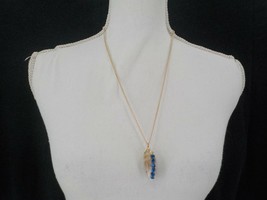 Olive Shell W/BLUE Stones Pendant On Gold Colored Chain Necklace Womens Fashion - £15.81 GBP