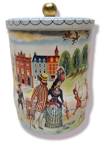 Storage Tin Gay Nineties Lidded Vintage Canister Organization Food Candy... - $13.56