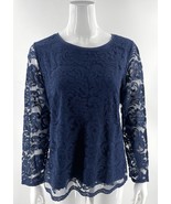 Chicos Top Size 1 / US Medium Navy Blue Lely Lace Blouse Zipper Back Womens - $48.60 CAD