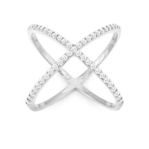 Sterling Silver CZ X Style Ring - £38.72 GBP