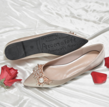 Ladies Crystal Buckle Silk Statin Wedding Shoes for Bride &amp; Bridesmain Flats Fas - £26.51 GBP