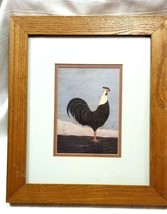 Framed WARREN KIMBLE PRINT Chicken Rooster COUNTRY FARM 15&quot; x 13&quot; Rustic... - $20.25