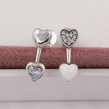 Sterling Silver Hearts of Love Stud Earrings With Enamel and CZ Stud Ear... - $15.60