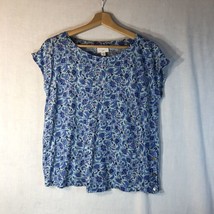 J. Jill Size M Blue Floral Sleeveless Knit Tee Button Side Shirt Linen - £15.56 GBP