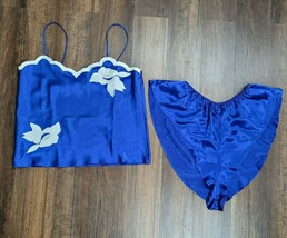 Victoria&#39;s Victorias Secret Liquid Satin Silky Blue Vintage Cami Tap Short M Med - £54.17 GBP