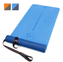 Yoga Mat with Carrying Strap - TPE Exercise Workout Mat (72’’X 24’’X1/4’’) BLUE - £23.35 GBP