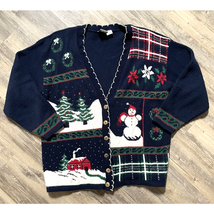 Vtg Christmas Cardigan Sweater Nutcracker Plus 1X Holiday Party Snowman Tree USA - £12.95 GBP