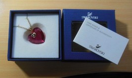 Signed Swarovski Reddish/Pink Crystal Heart Pendant Necklace New In Box - £84.13 GBP