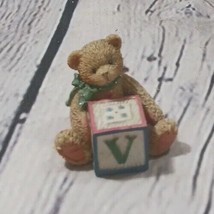 1995 Enesco Cherished Teddies Alphabet Block Letter V 158488 Teddy Bear VTG 1.5&quot; - £4.99 GBP
