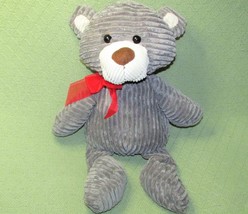22&quot; Walmart Grey Teddy Bear Ribbed Corduroy Plush Stuffed Animal Red Ribbon Toy - £25.17 GBP