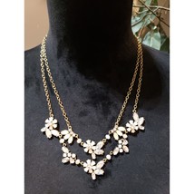 Womens Two Layer Floral Gold Tone Rhinestone Faux Pearl Collar Elegant N... - $26.73