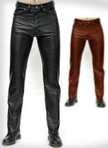 Leather Pants With Leather Lining Black Colour Mono ectric, Men Wasit Belted Pan - £139.37 GBP