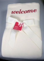 embroidered Lambswool Blanket Welcome Full QUEEN guest bedroom Crate &amp; Barrel - £119.33 GBP