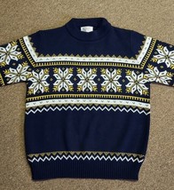 Vintage 1970&#39;s Men&#39;s Snowflake Navy Blue Ski Sweater Silton - £38.54 GBP