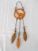 NEW HAND MADE WOOD FULL BODY HOWLING WOLF DREAM CATCHER w 3 DANGLING FEA... - $7.99