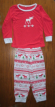 NEW Kids Reindeer Snowflake 2 Pc Pajamas Set sz 5 PJs top &amp; pants red fair isle - £7.15 GBP