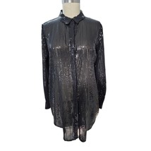 DKNY sheer black fully sequined shirt Blouse tunic Sz m/L Party Cocktail... - $69.50