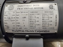 WorldWide 1/3 HP 1 PH Pump Motor 56J Frame 3450 RPM 115-230 V. Mod. TJ13-36-56J - £143.87 GBP