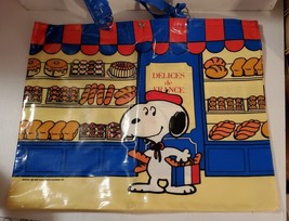 RARE Vtg Peanuts Snoopy France bakery 17 x 13 tote bag SARI fabrics Dete... - $79.99