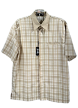 Vitaliano Men&#39;s Casual Button-Down Shirt Beige Khaki Gray Pocket Plaid S... - $22.49