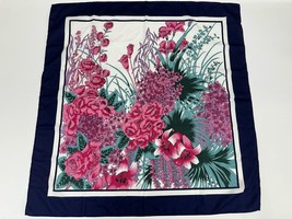 Overseas Advantage Women Scarf Necktie Blue Pink Floral Square Vintage - $9.48