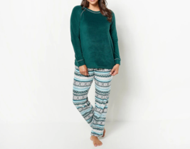 Cuddl Duds Fleecewear Stretch Pajama Set- PINE GREEN/ FAIR ISLE, LARGE - £27.26 GBP