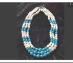 beach blue gemstone &amp; pearl tones beaded necklace  - £29.09 GBP