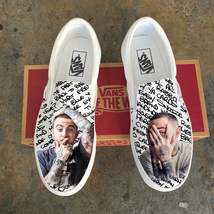 Mac Miller Custom Sneakers - White Slip On Vans - Men&#39;s And Women&#39;s Shoes - $169.00