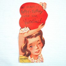 Vintage Valentine DOUBL-GLO Winking Girl with Flowers Holds Heart Made in USA - £10.29 GBP
