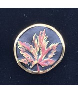 VTG Brooke Andrews Round Ceramic Red Maple Leaf Brooch Pin w/ Gold Rim 1... - £11.00 GBP