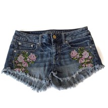American Eagle Women&#39;s Floral Embroidered Jean Cutoff Shorts Sz 0 Boho S... - £11.67 GBP