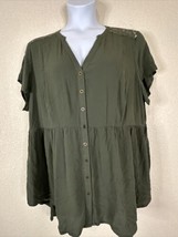 Torrid Womens Plus Size 2 (2X) Green Lace Trim V-neck Button-Up Top Short Sleeve - £15.55 GBP