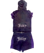 Juicy Couture Bling Velour Tracksuit Hoodie &amp; Shorts Set Liquorice Black... - $96.84 CAD