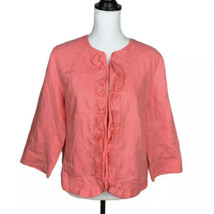 Linen Blazer Jacket Coral Pink Single Clasp Lined Kim Rodgers 3/4 Sleeve... - £16.46 GBP