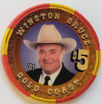 Las Vegas Rodeo Legend Winston Bruce &#39;01 Gold Coast $5 Casino Poker Chip - $19.95