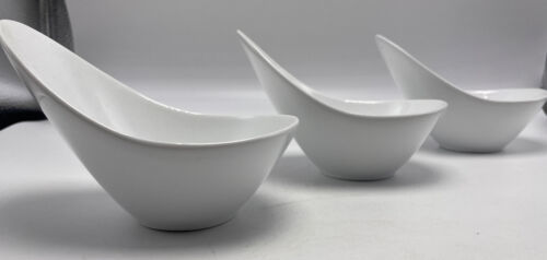 Pier One Serving Dip Bowl Set 3 White Ceramic Asymmetric Tall Contemporary - $24.00