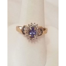 YELLOW GOLD 1CT DIAMOND &amp; TANZANITE RING.SIZE 7 SKY - £187.49 GBP