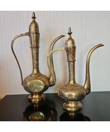 Middle Eastern Brass Coffee Pot Lot Vintage Turkish Tea Dallah Etched Li... - $52.80