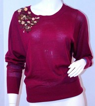 Ellen Tracy Magenta Sequin Gold Sweater Long Sleeve Top ( Xs ) - £71.19 GBP