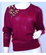 ELLEN TRACY Magenta SEQUIN Gold SWEATER Long Sleeve TOP ( XS ) - $121.76 CAD