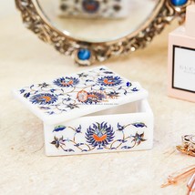 Marble Handmade Decorative Jewelry Lidded Box Lapis Fine Floral Marquetry Decor - £213.60 GBP