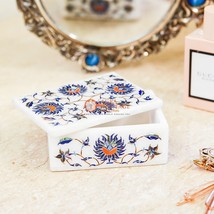 Marble Handmade Decorative Jewelry Lidded Box Lapis Fine Floral Marquetry Decor - £203.34 GBP