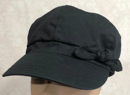 Trendi Black Womens Stretch Military Style Hat Cap Bowed 100% Cotton - £9.21 GBP